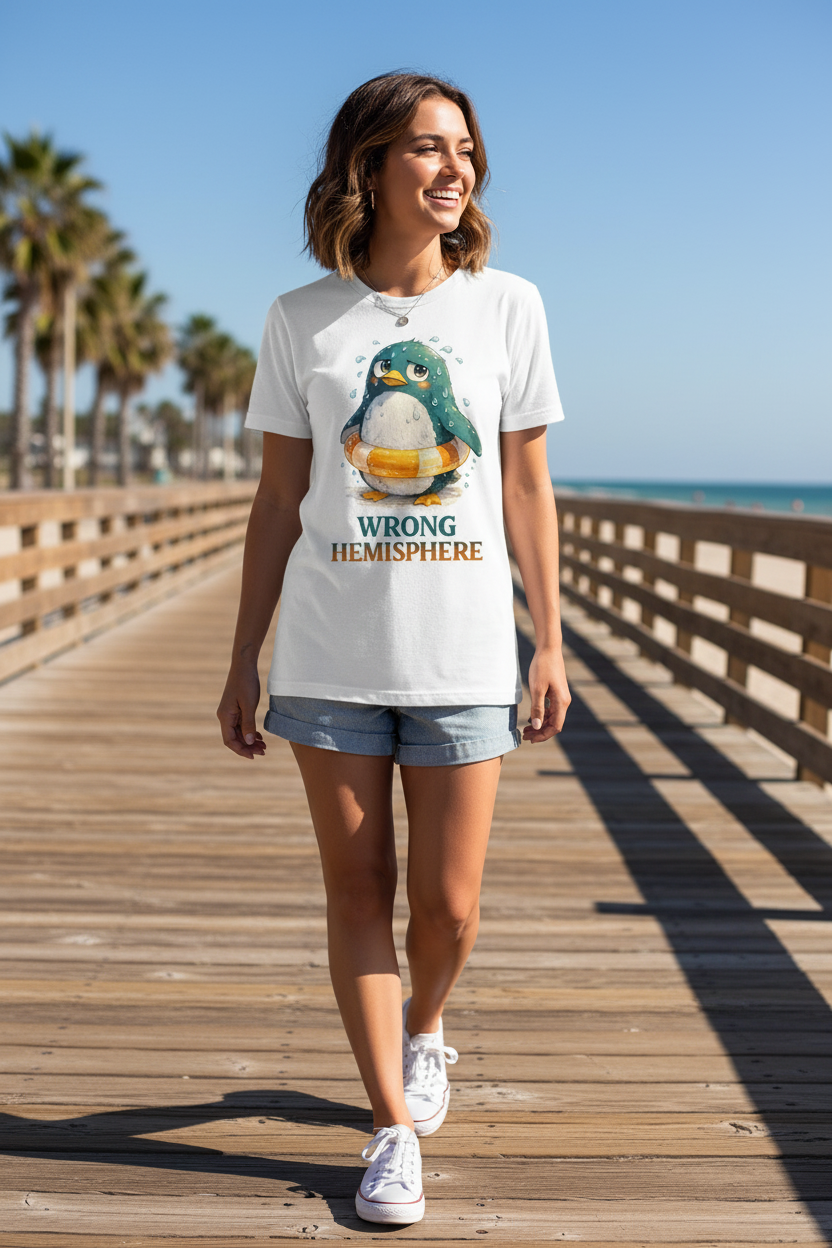Wrong Hemisphere – Funny Anime Penguin Summer T-Shirt