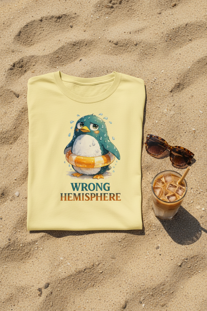 Wrong Hemisphere – Funny Anime Penguin Summer T-Shirt