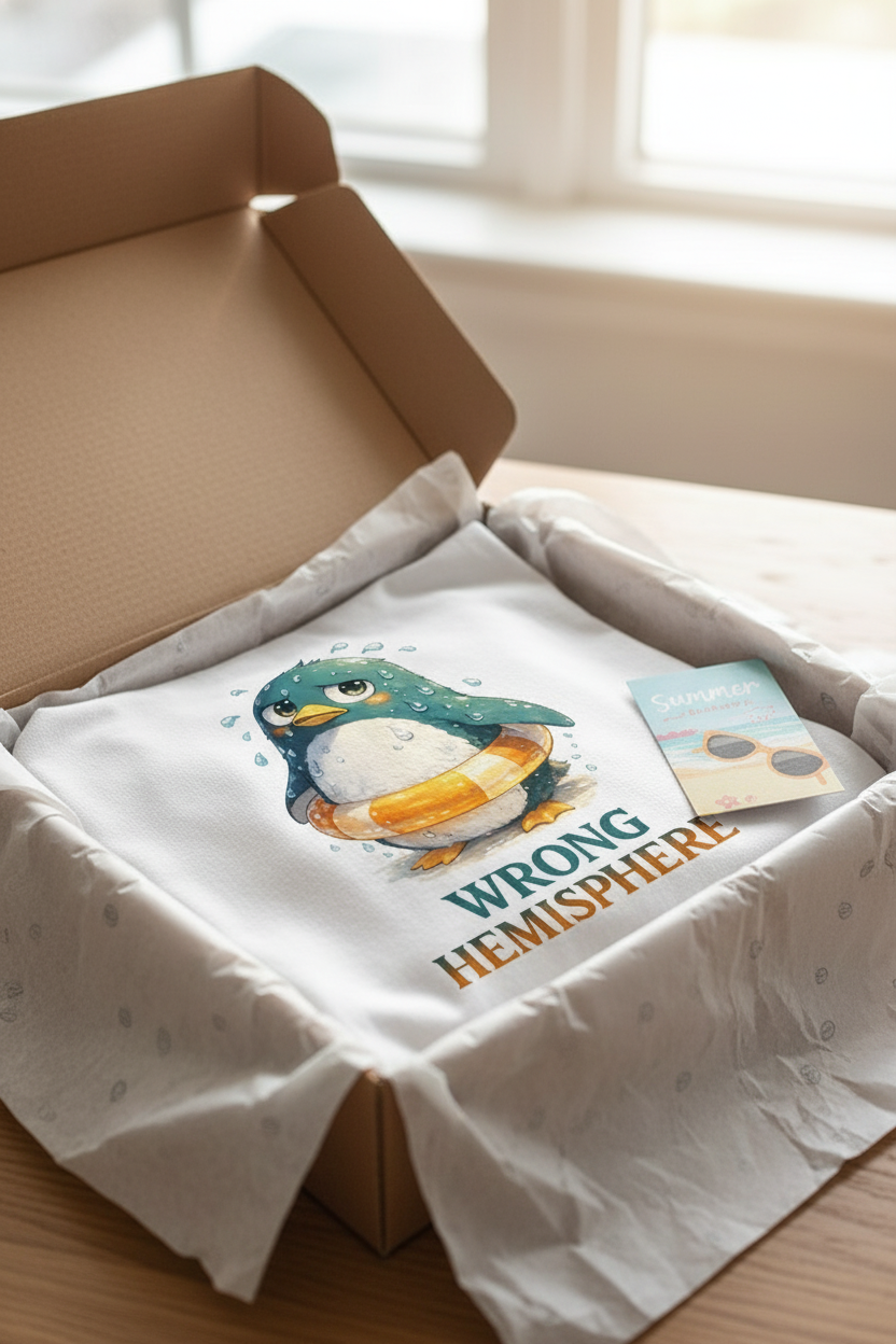 Wrong Hemisphere – Funny Anime Penguin Summer T-Shirt