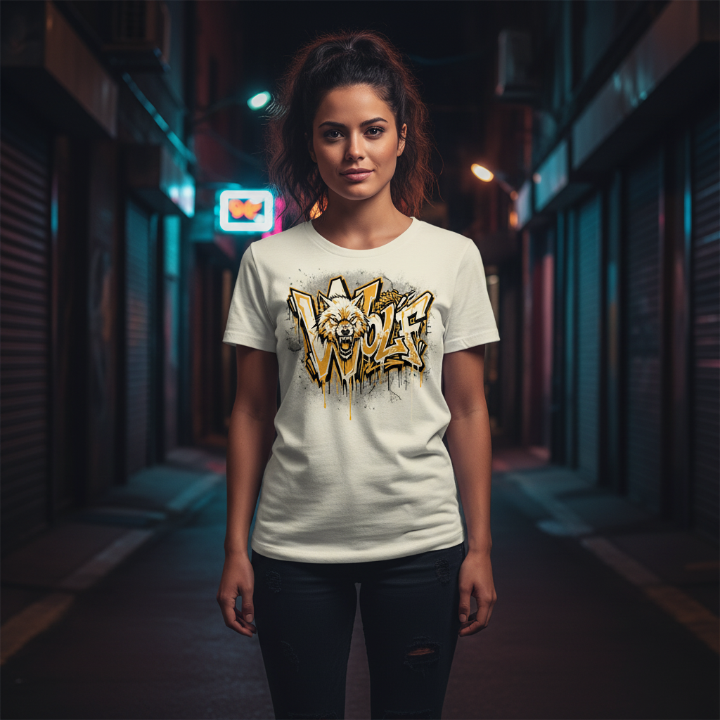Wildstyle Graffiti Snarling Wolf Streetwear T-Shirt