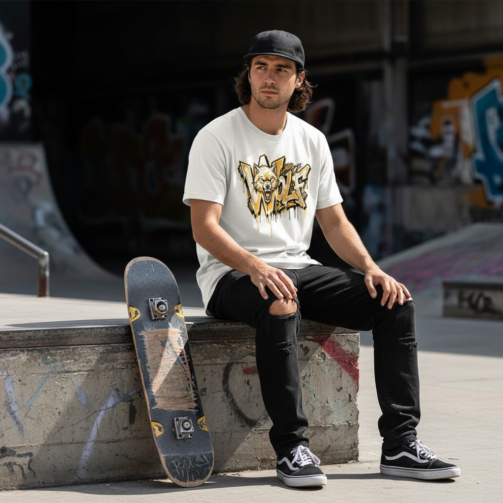 Wildstyle Graffiti Snarling Wolf Streetwear T-Shirt