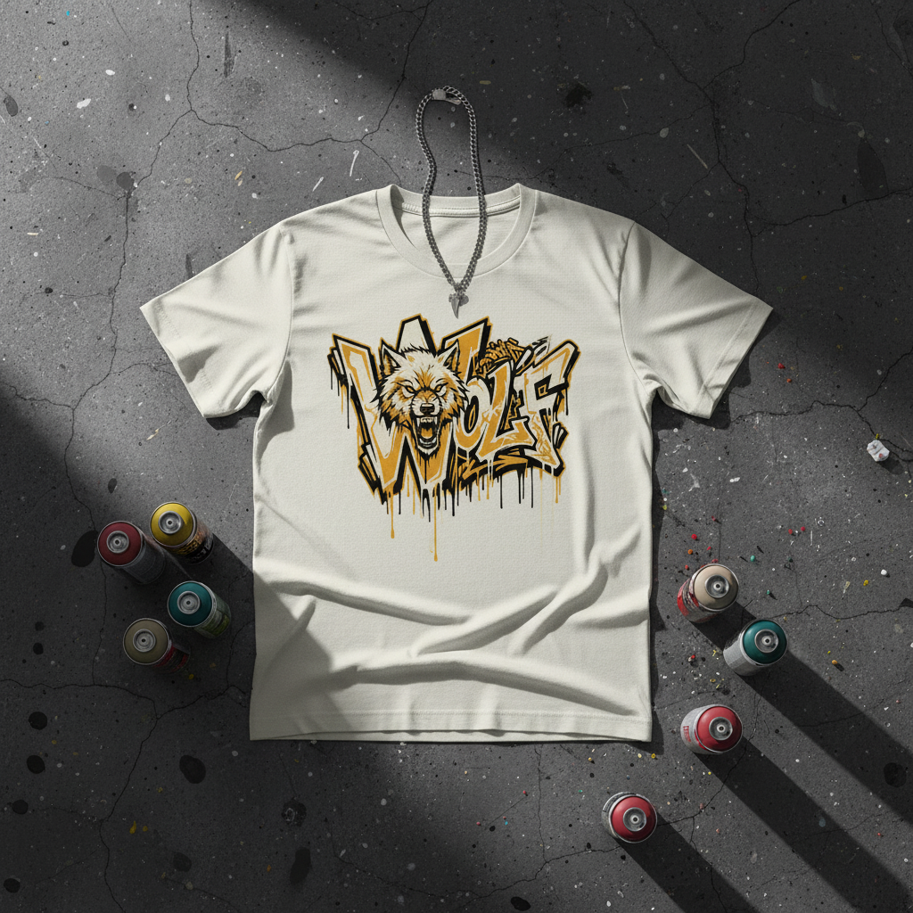 Wildstyle Graffiti Snarling Wolf Streetwear T-Shirt