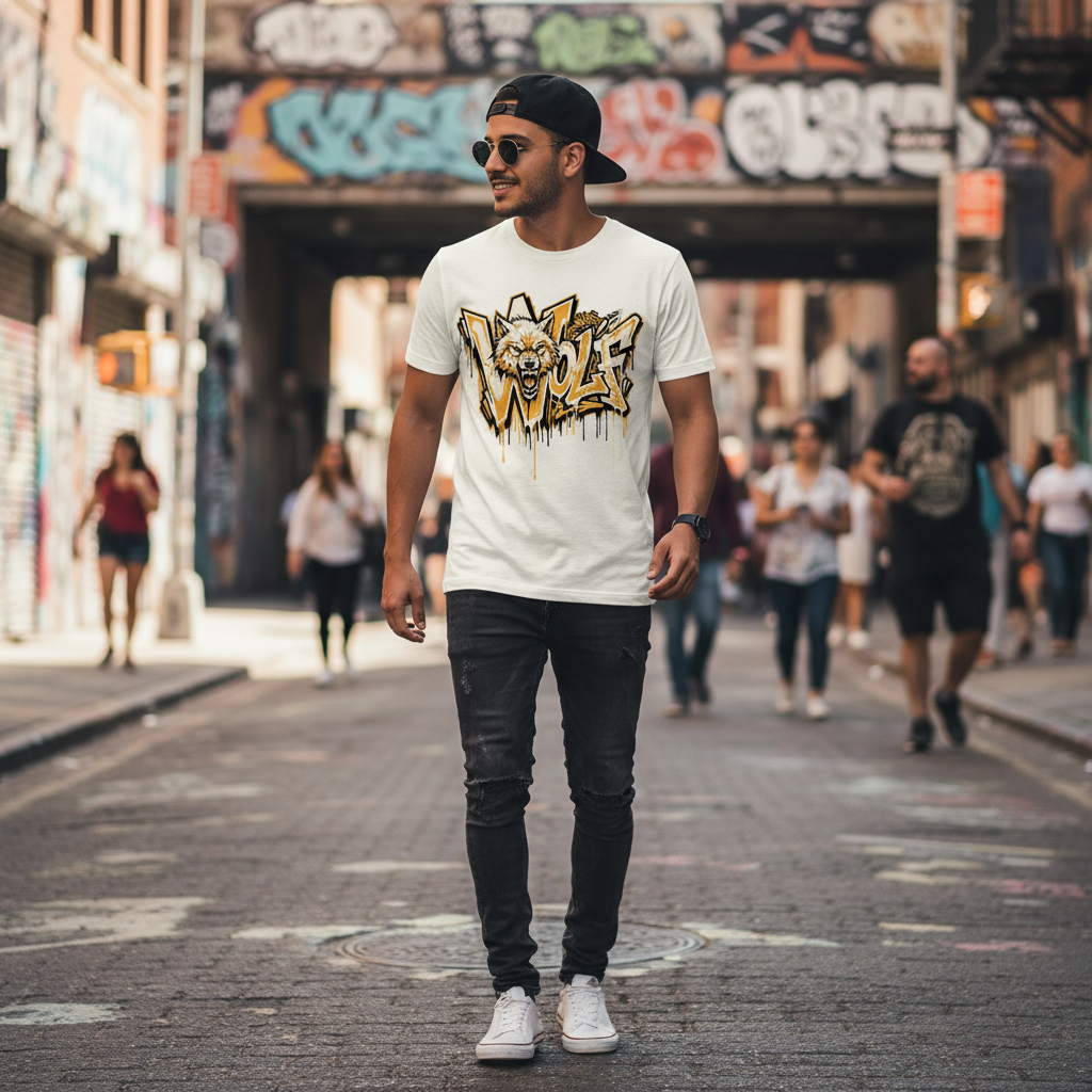 Wildstyle Graffiti Snarling Wolf Streetwear T-Shirt