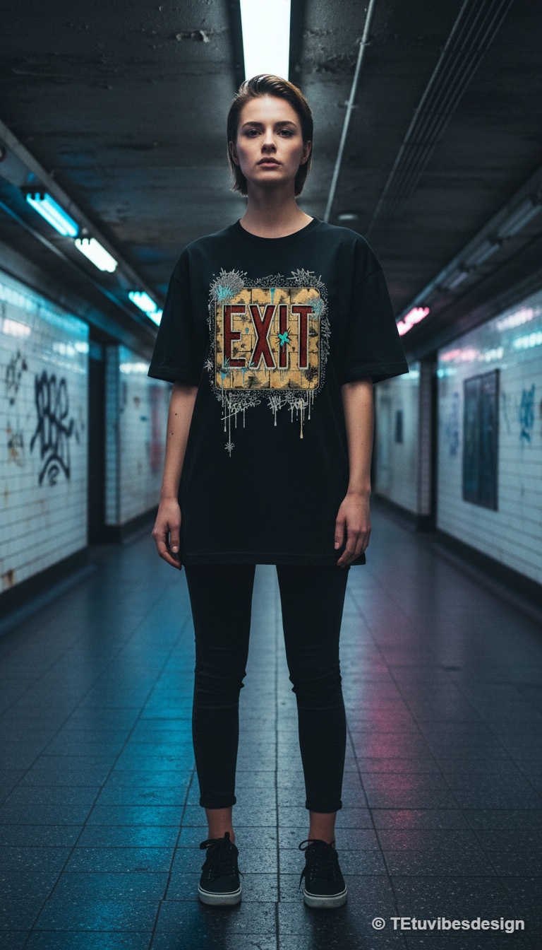 Corrupted EXIT Graffiti Streetwear Graphic T-Shirt
