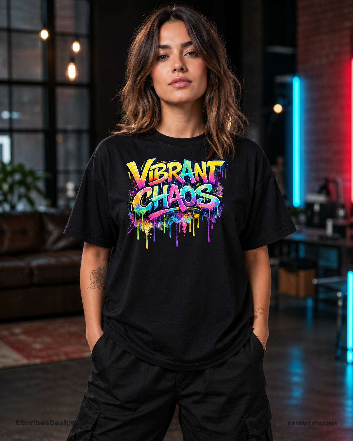 Vibrant Chaos Neon Graffiti Streetwear T-Shirt