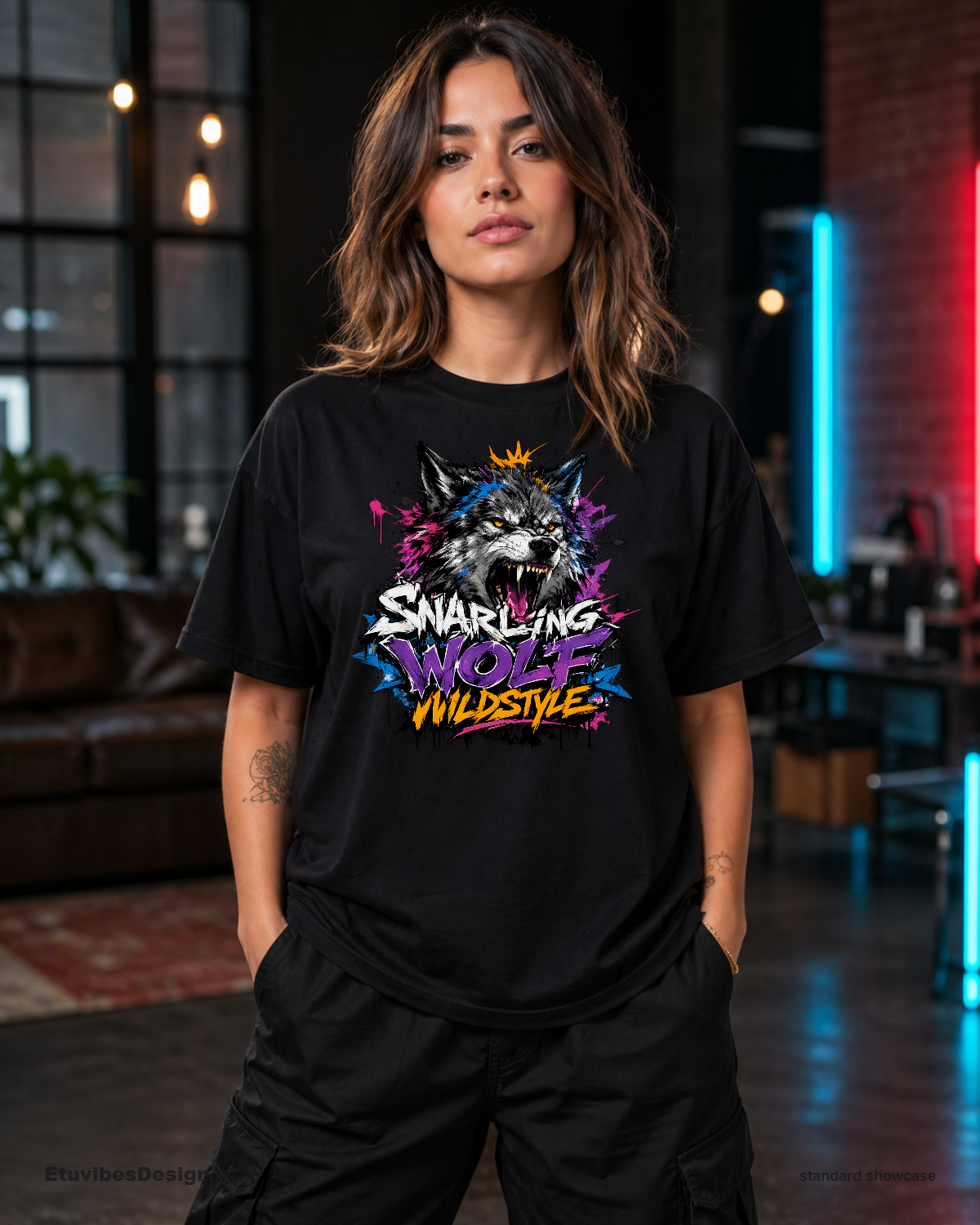 Snarling Wolf Wildstyle Graffiti Streetwear T-Shirt