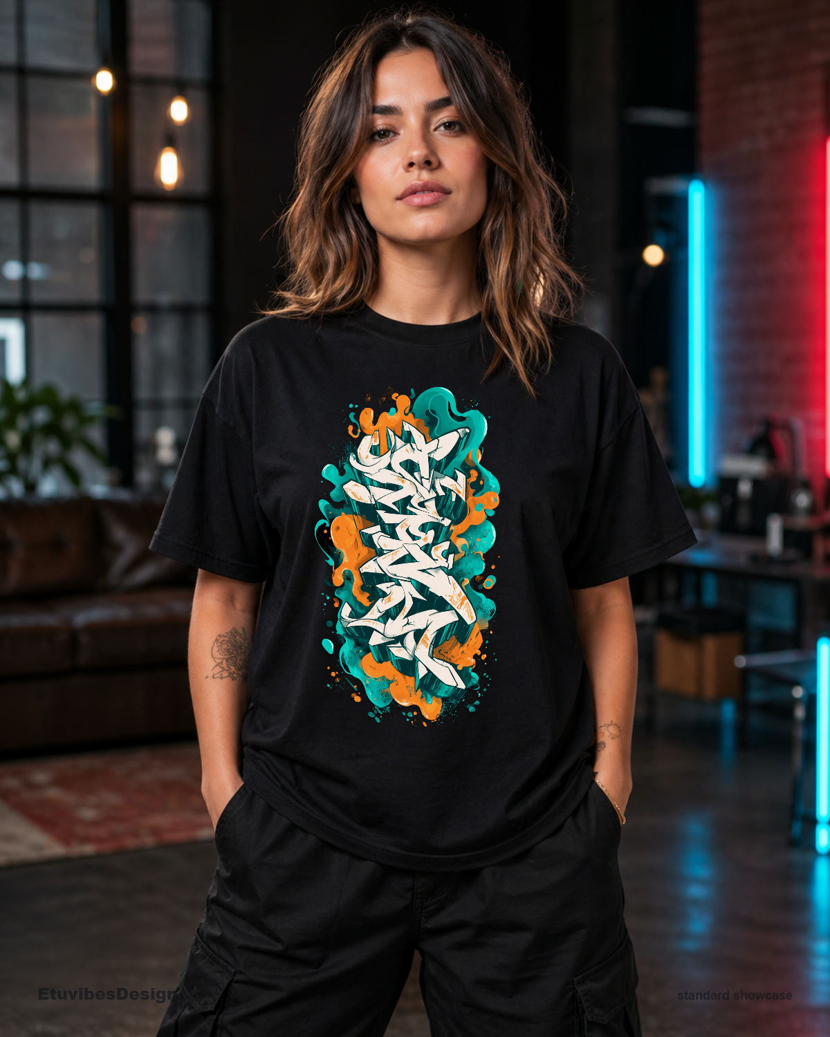 Abstract 3D Graffiti Liquid Drip Oversized Graphic Tee
