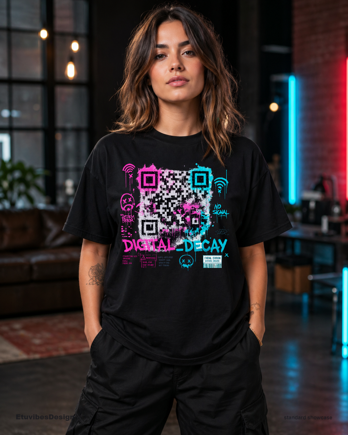 Cyberpunk Glitch Art Digital Decay Graphic T-Shirt