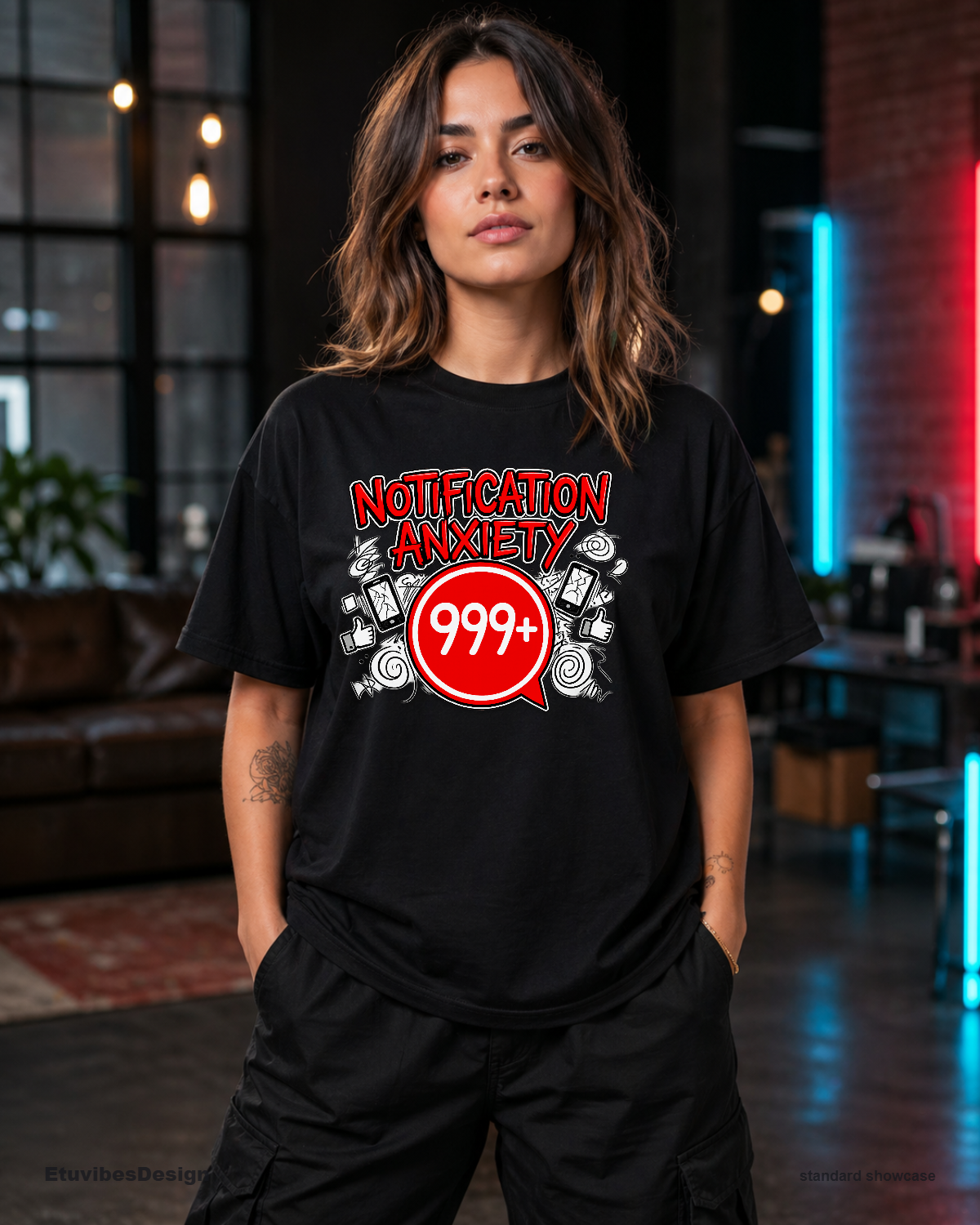 Notification Anxiety 999+ Unread Messages Graphic T-Shirt