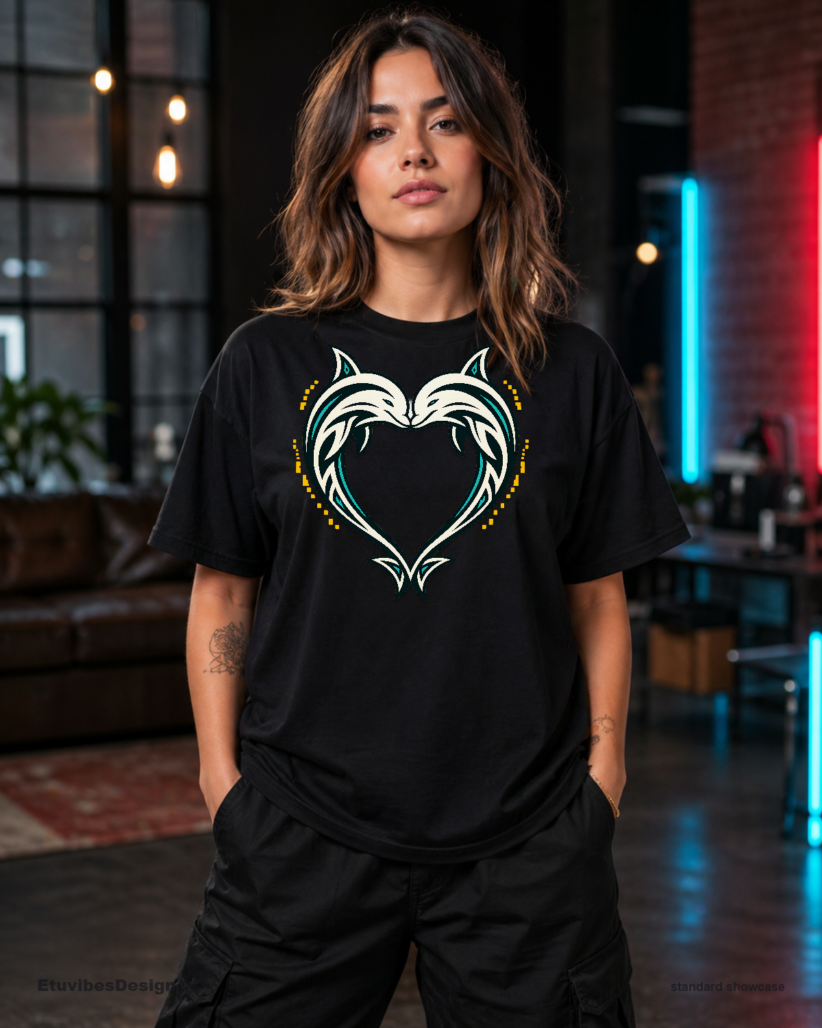 Tribal Dolphin Heart Graphic T-Shirt | Y2K Ocean Core