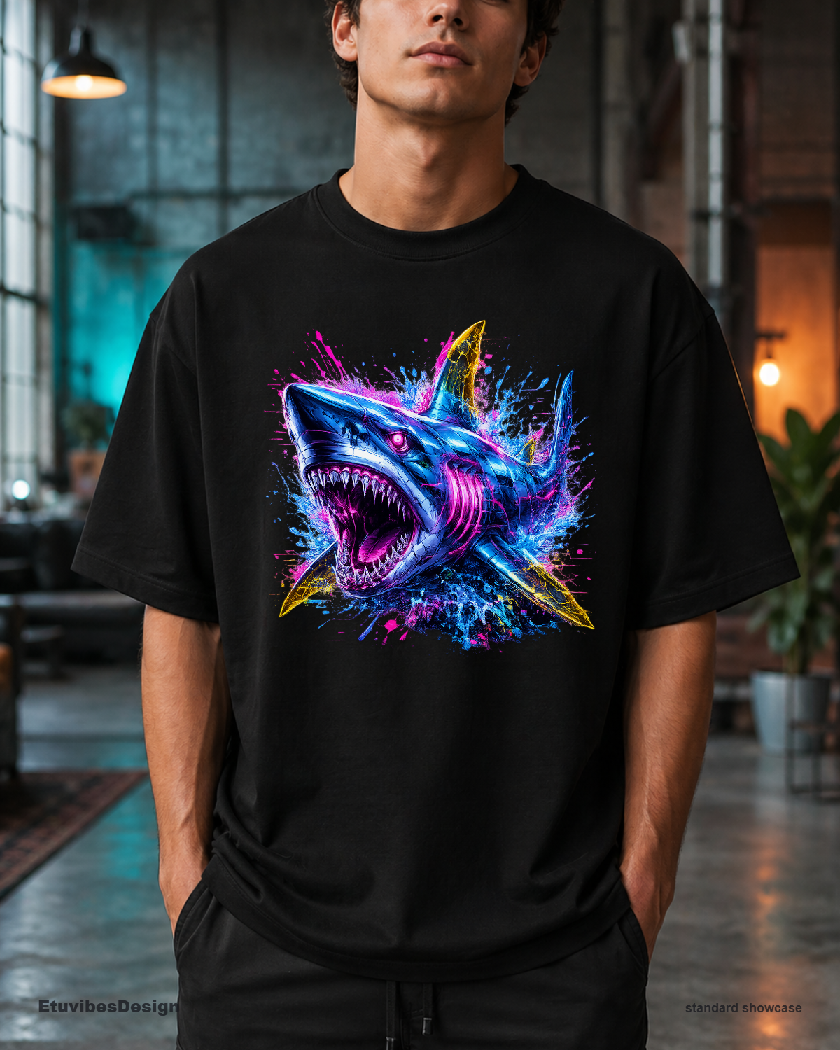 Neon Cyberpunk Shark Unisex Graphic T-Shirt