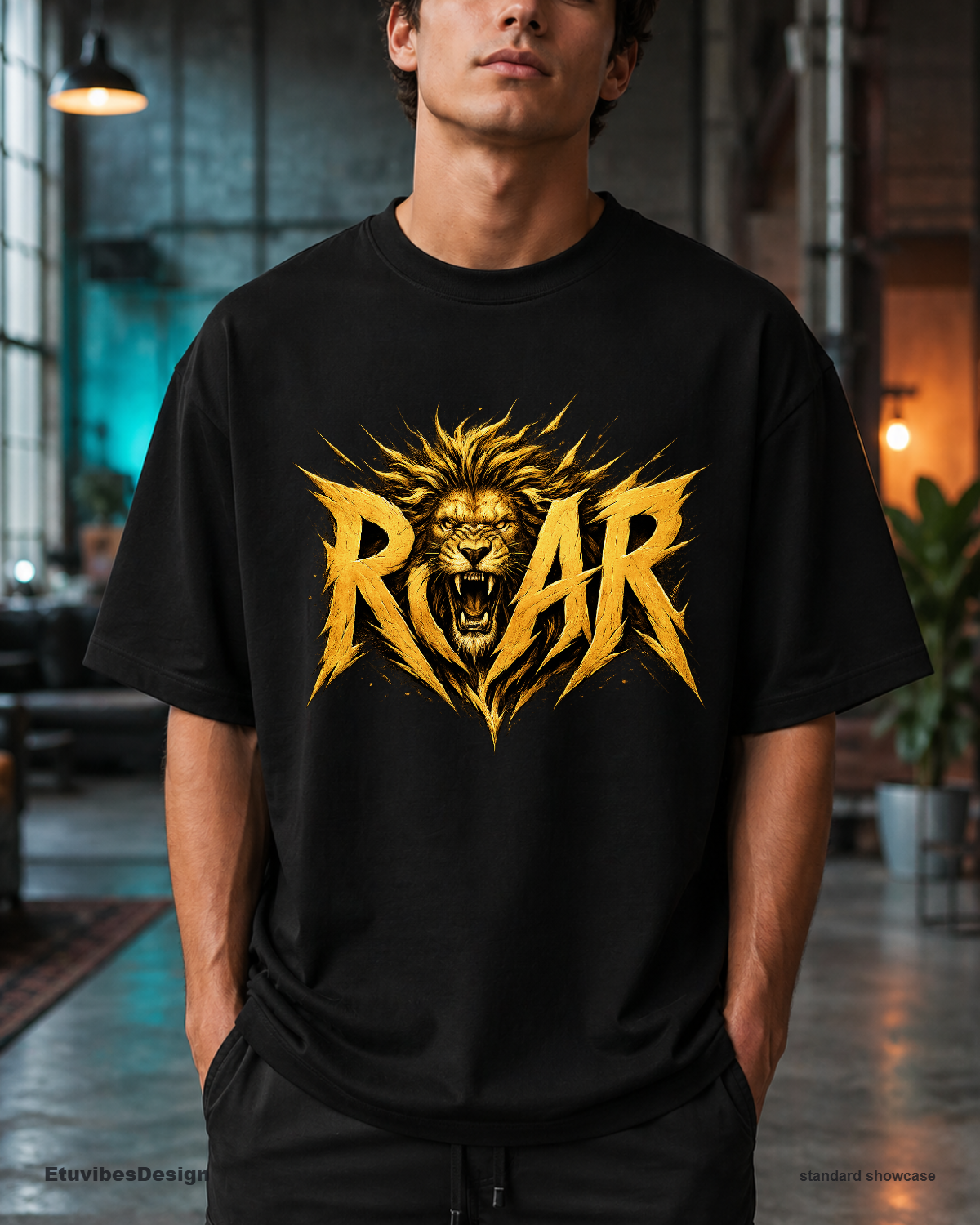 Fierce Golden Lion Roar Graphic T-Shirt – Edgy Workout Top Unisex