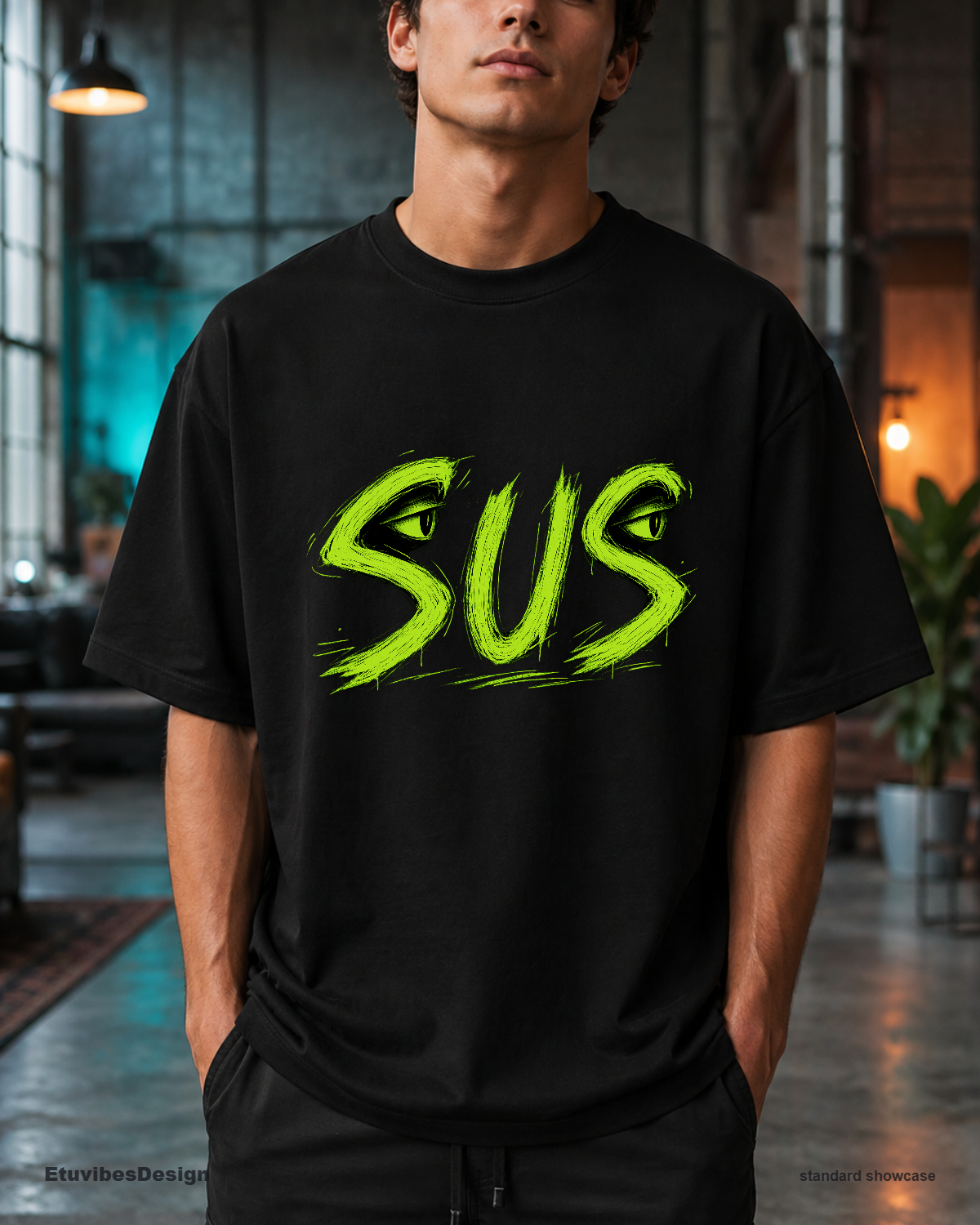Edgy Neon Green Sus Eyes Grunge T-Shirt Unisex Meme Streetwear