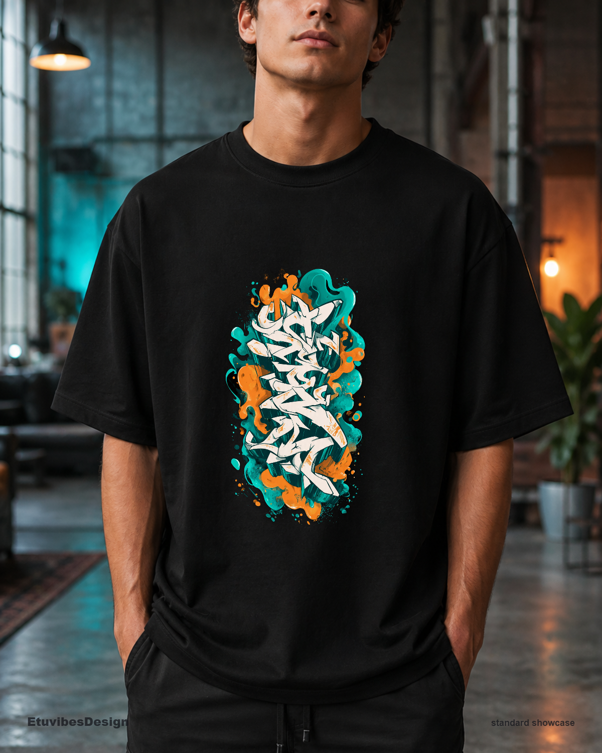 Abstract 3D Graffiti Liquid Drip Oversized Graphic Tee
