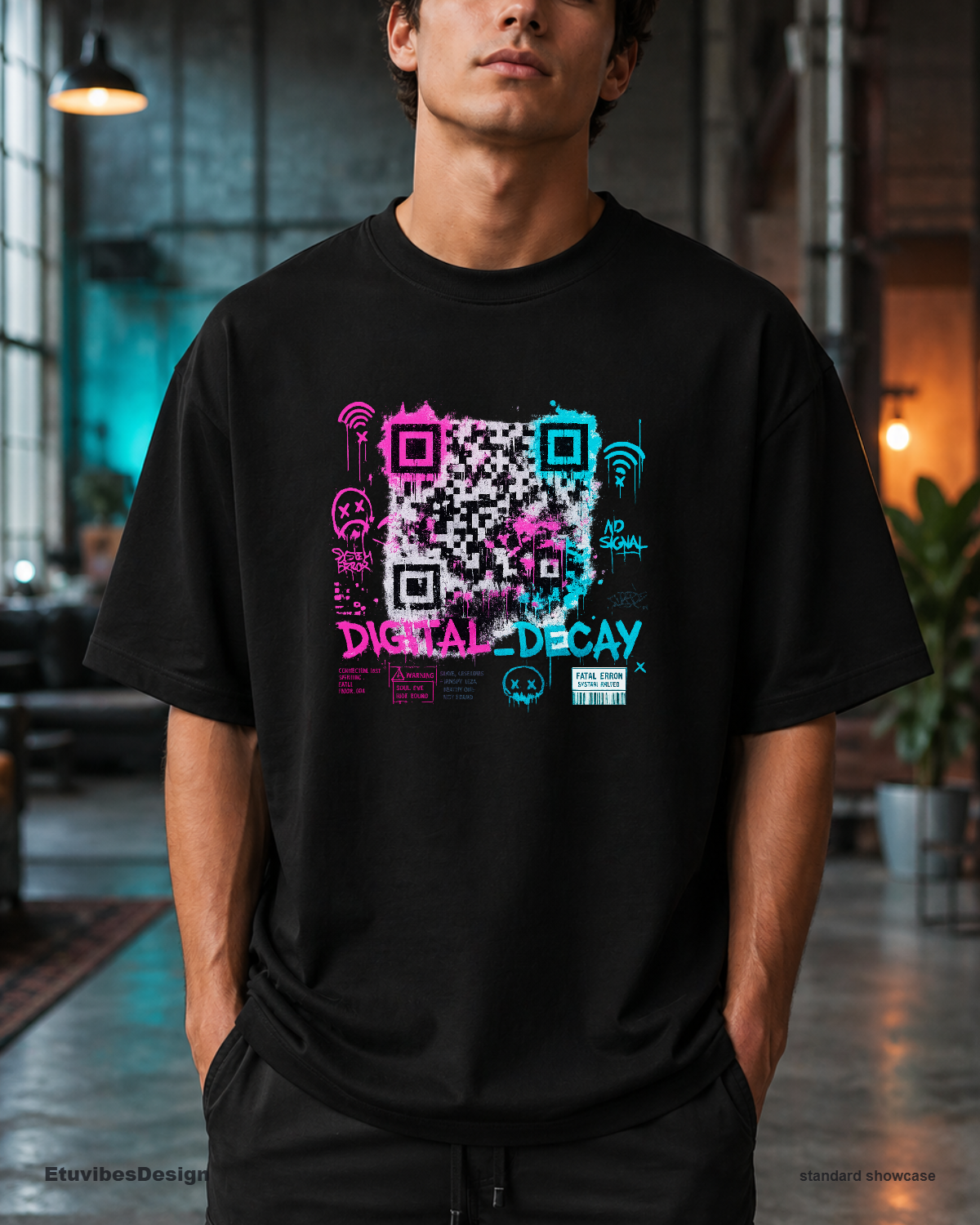 Cyberpunk Glitch Art Digital Decay Graphic T-Shirt