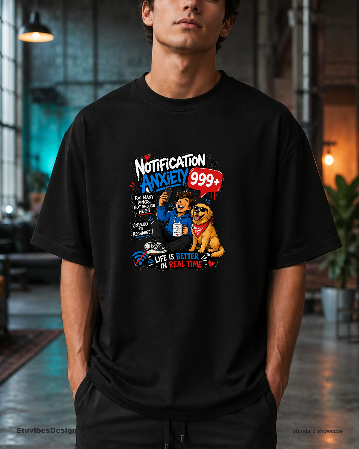 Notification Anxiety Digital Detox Dog Lover T-Shirt