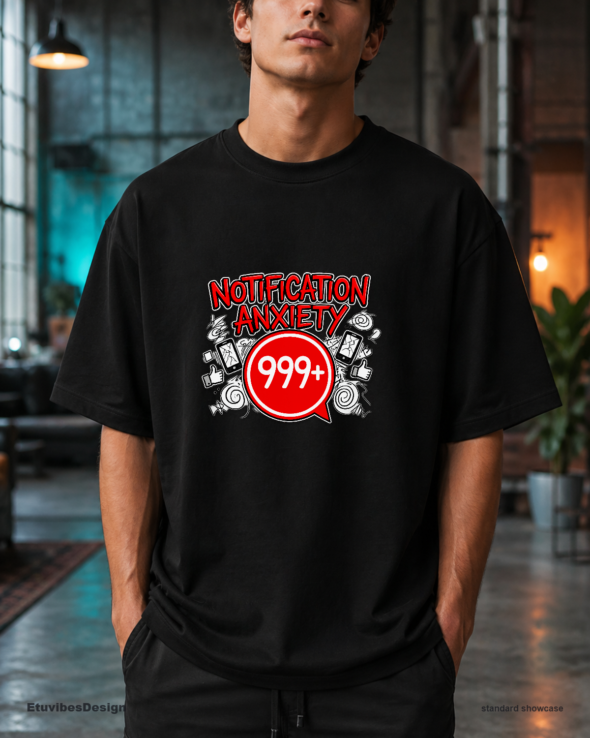 Notification Anxiety 999+ Unread Messages Graphic T-Shirt