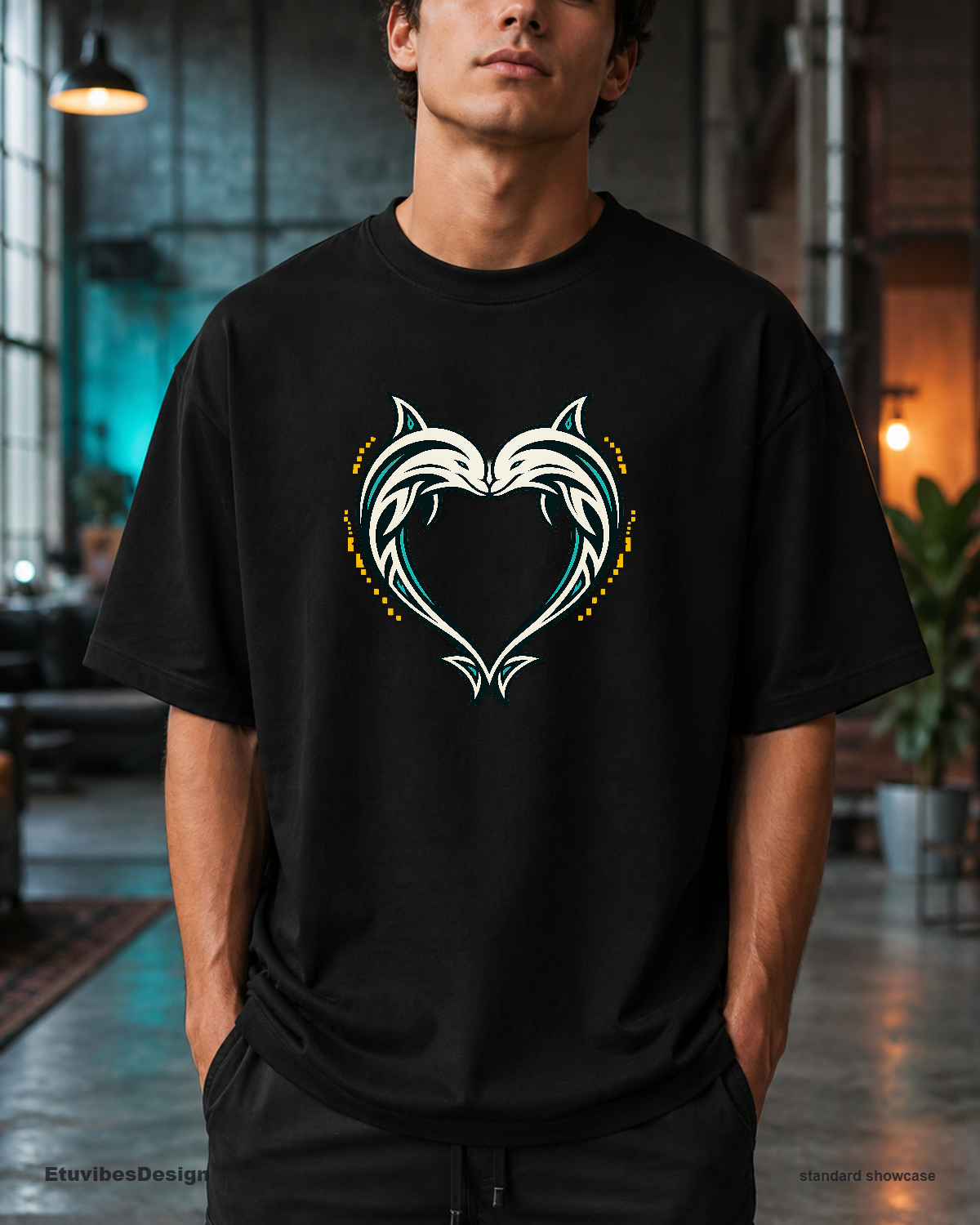 Tribal Dolphin Heart Graphic T-Shirt | Y2K Ocean Core