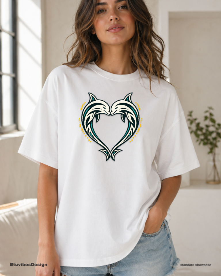 Tribal Dolphin Heart Graphic T-Shirt | Y2K Ocean Core