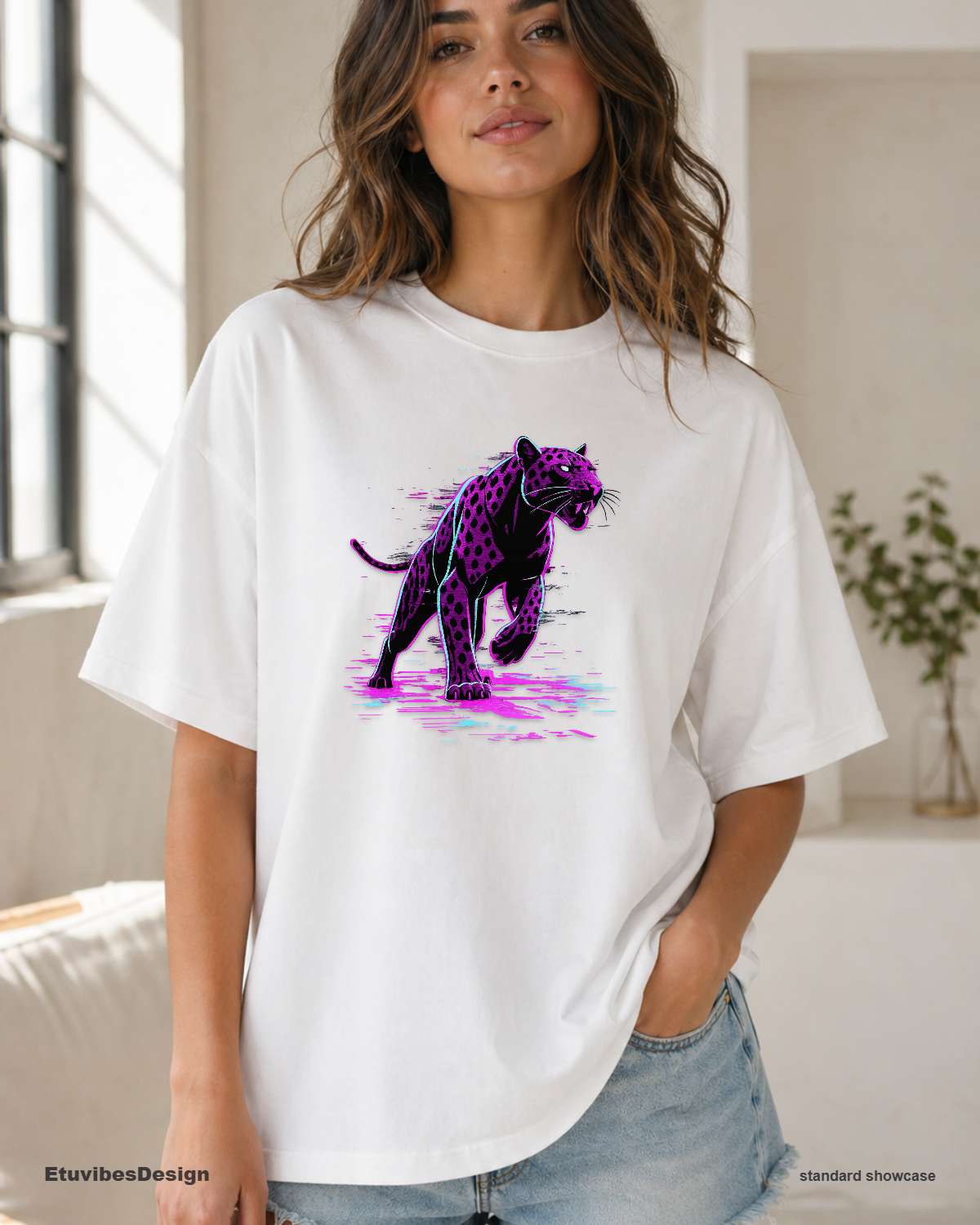 Neon Cyberpunk Panther T-Shirt – Retro Synthwave Big Cat Graphic Tee