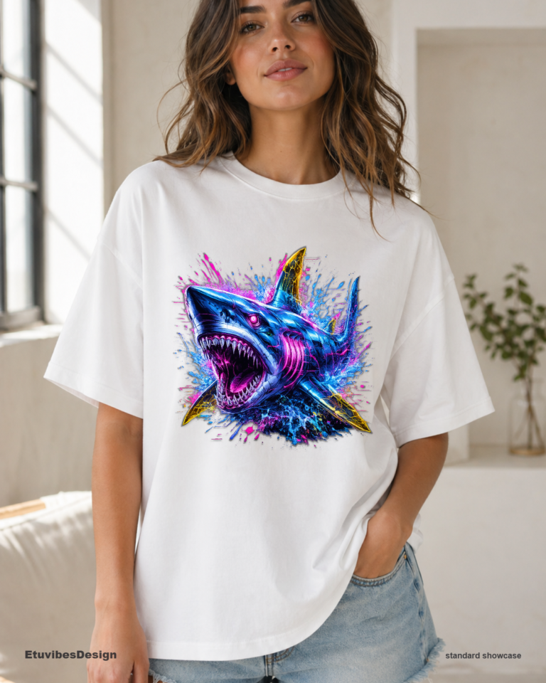 Neon Cyberpunk Shark Unisex Graphic T-Shirt
