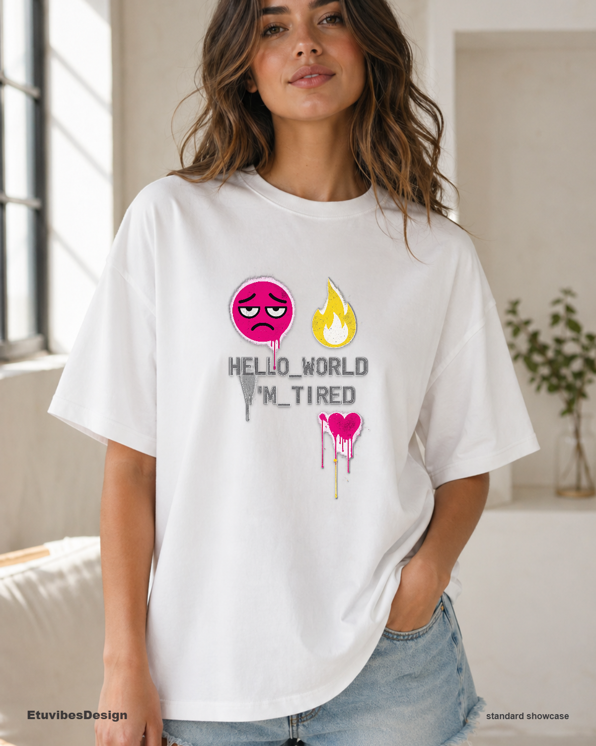 Hello World I’m Tired Funny Programmer Introvert Grunge Unisex T-Shirt
