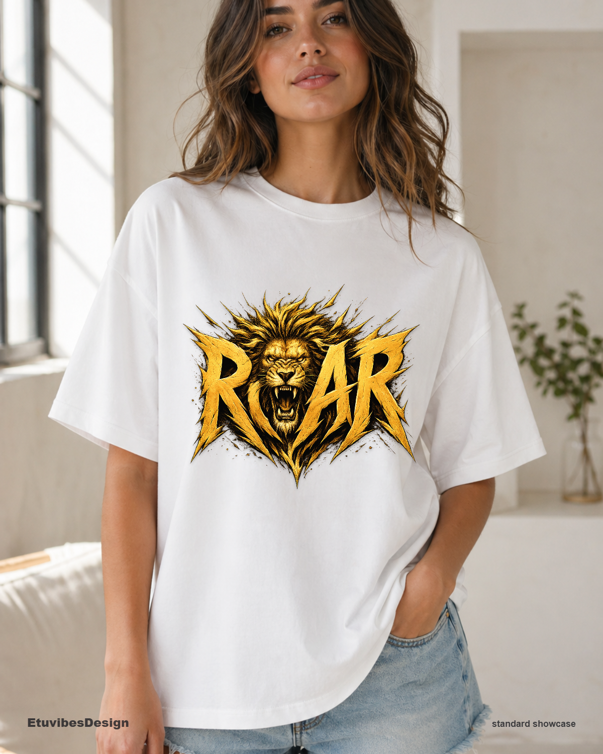 Fierce Golden Lion Roar Graphic T-Shirt – Edgy Workout Top Unisex