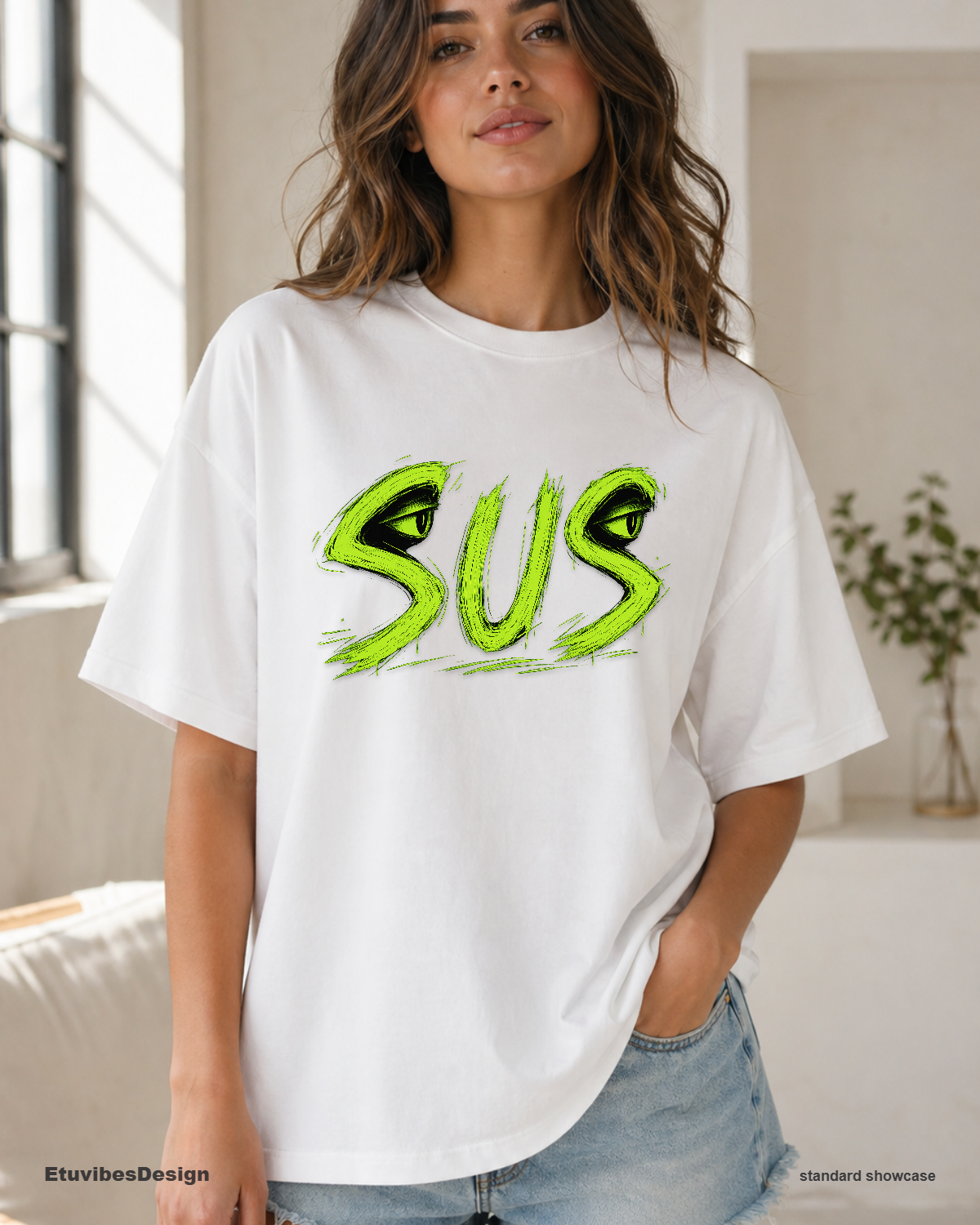 Edgy Neon Green Sus Eyes Grunge T-Shirt Unisex Meme Streetwear