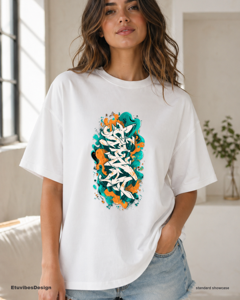 Abstract 3D Graffiti Liquid Drip Oversized Graphic Tee