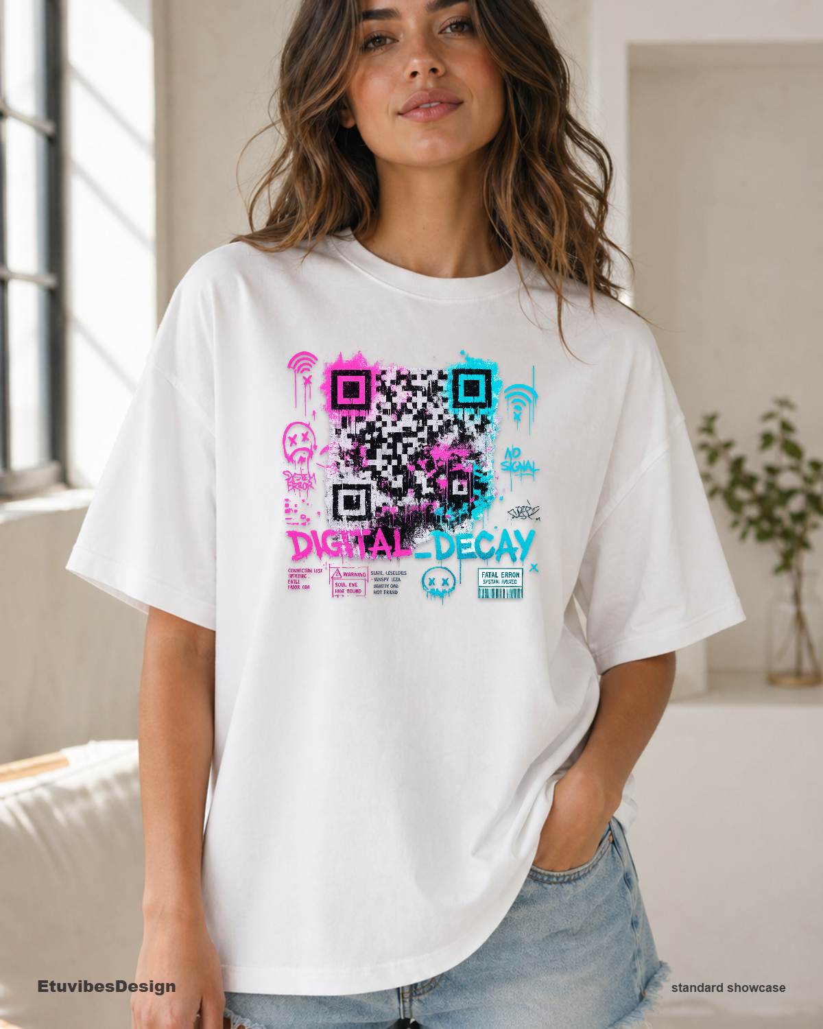 Cyberpunk Glitch Art Digital Decay Graphic T-Shirt