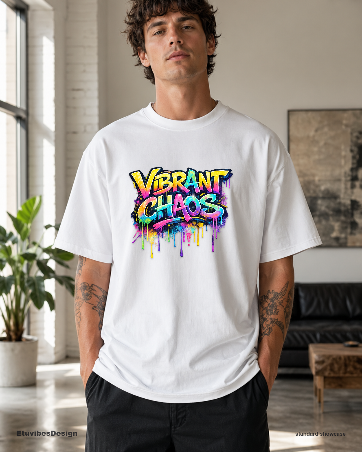 Vibrant Chaos Neon Graffiti Streetwear T-Shirt