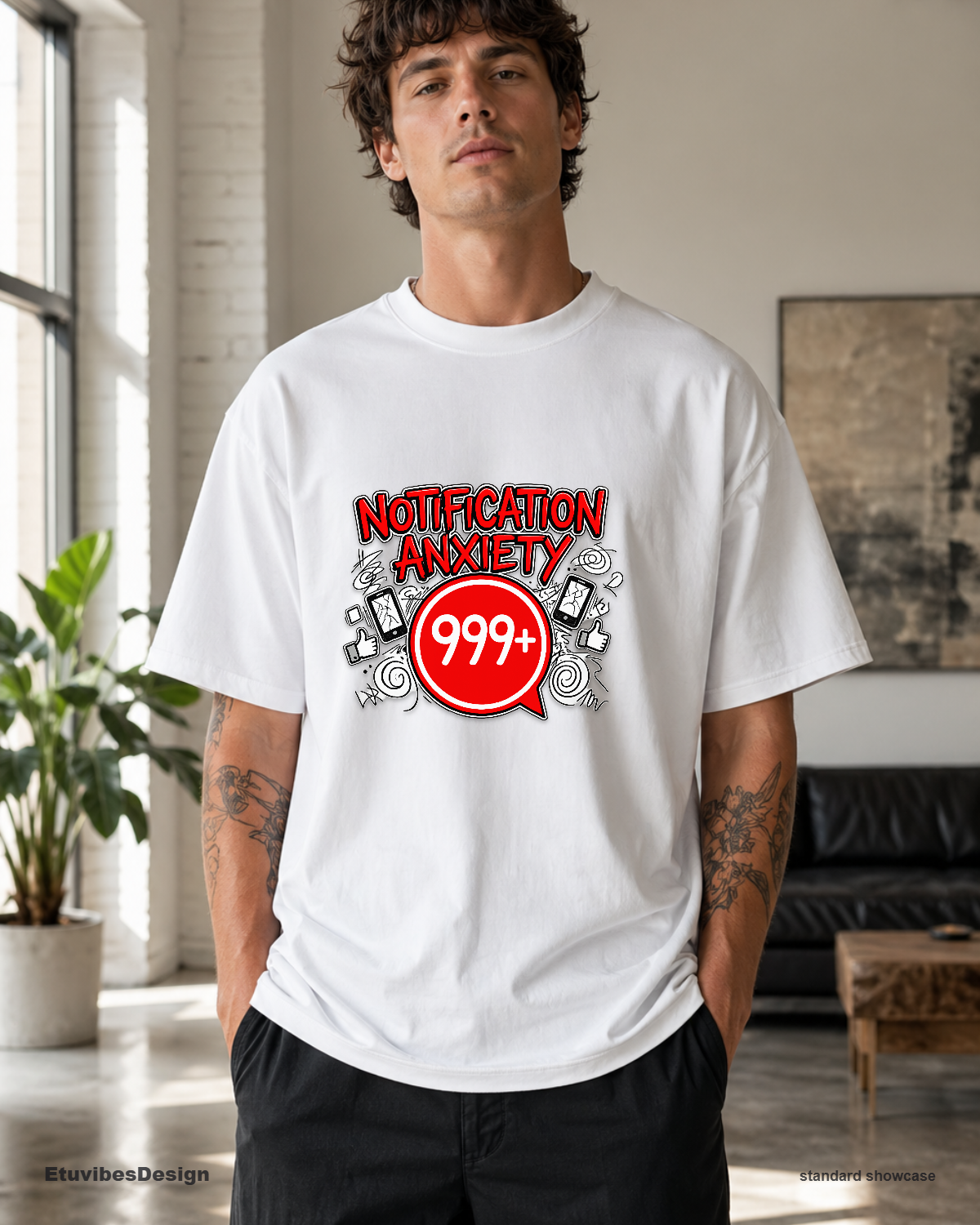 Notification Anxiety 999+ Unread Messages Graphic T-Shirt