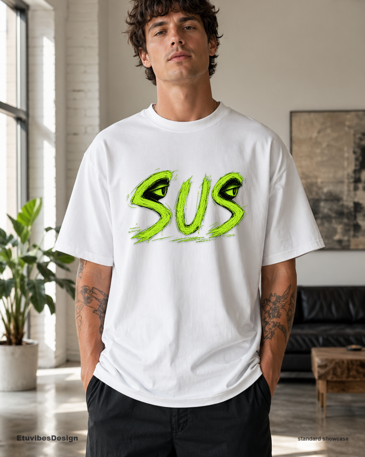 Edgy Neon Green Sus Eyes Grunge T-Shirt Unisex Meme Streetwear