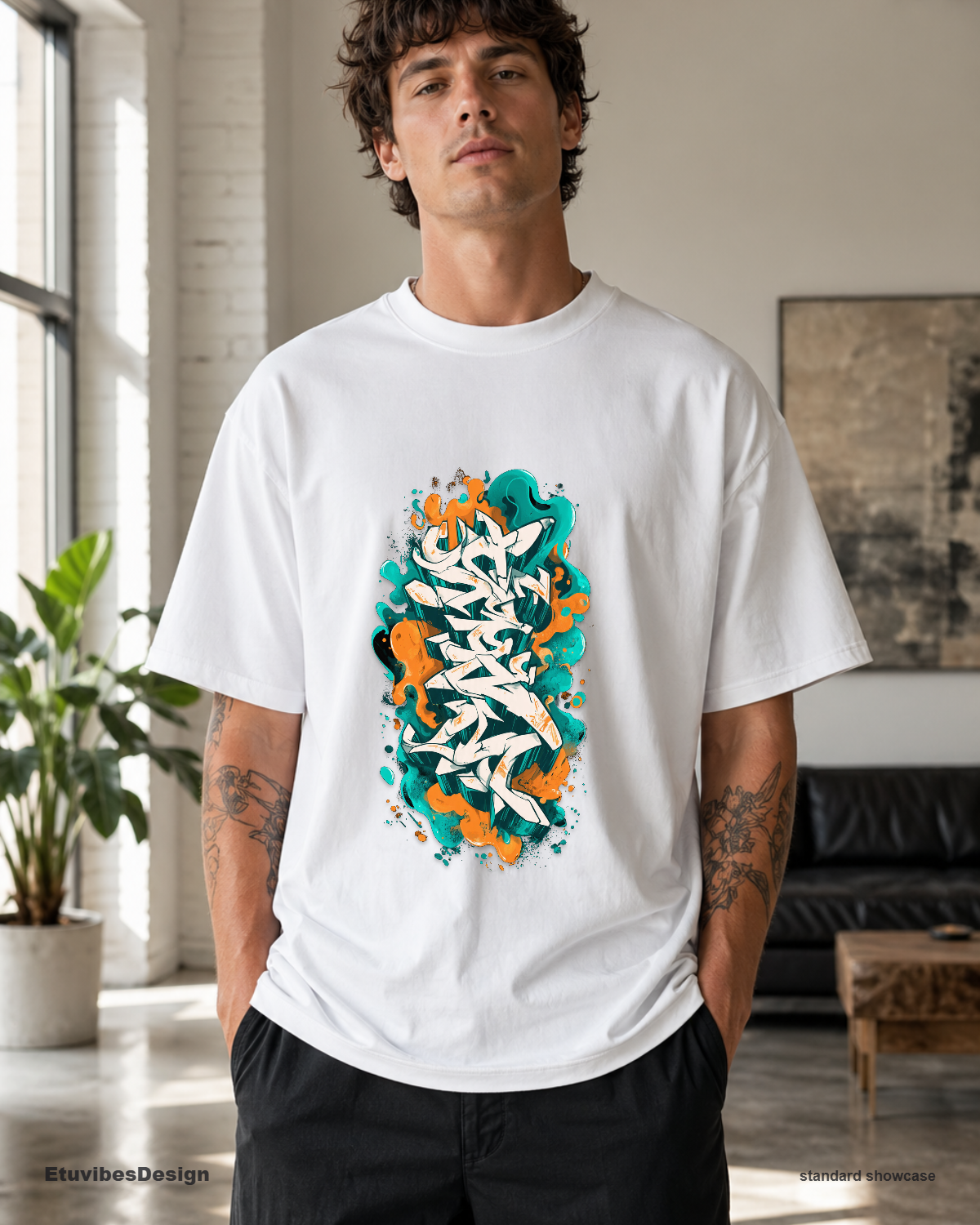 Abstract 3D Graffiti Liquid Drip Oversized Graphic Tee