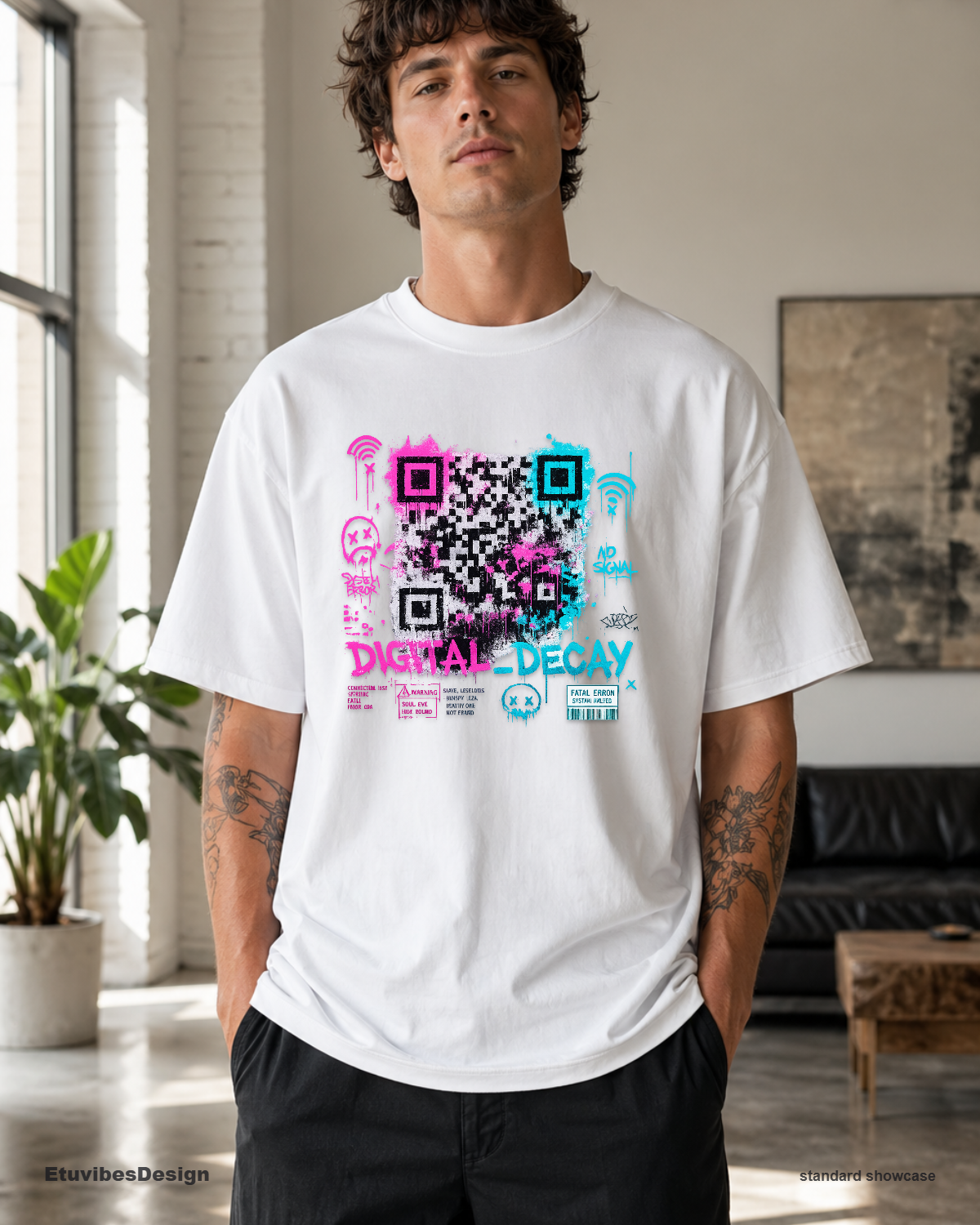 Cyberpunk Glitch Art Digital Decay Graphic T-Shirt