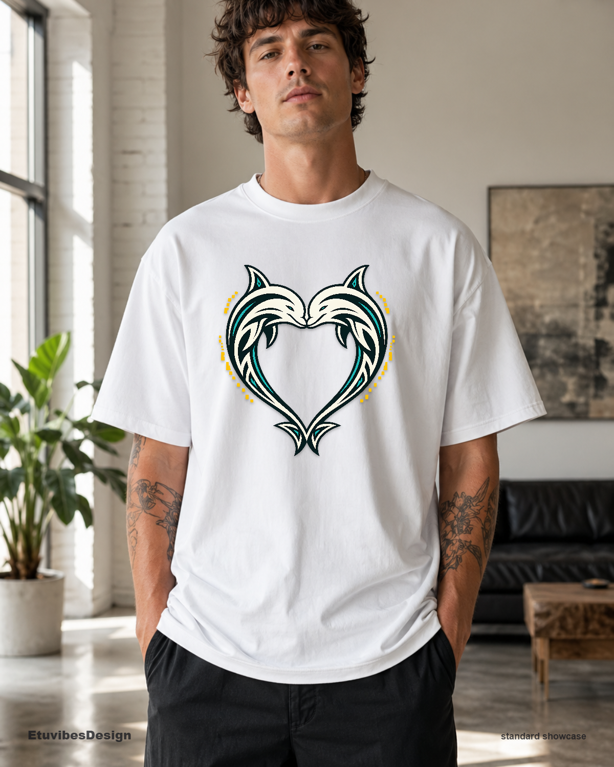 Tribal Dolphin Heart Graphic T-Shirt | Y2K Ocean Core