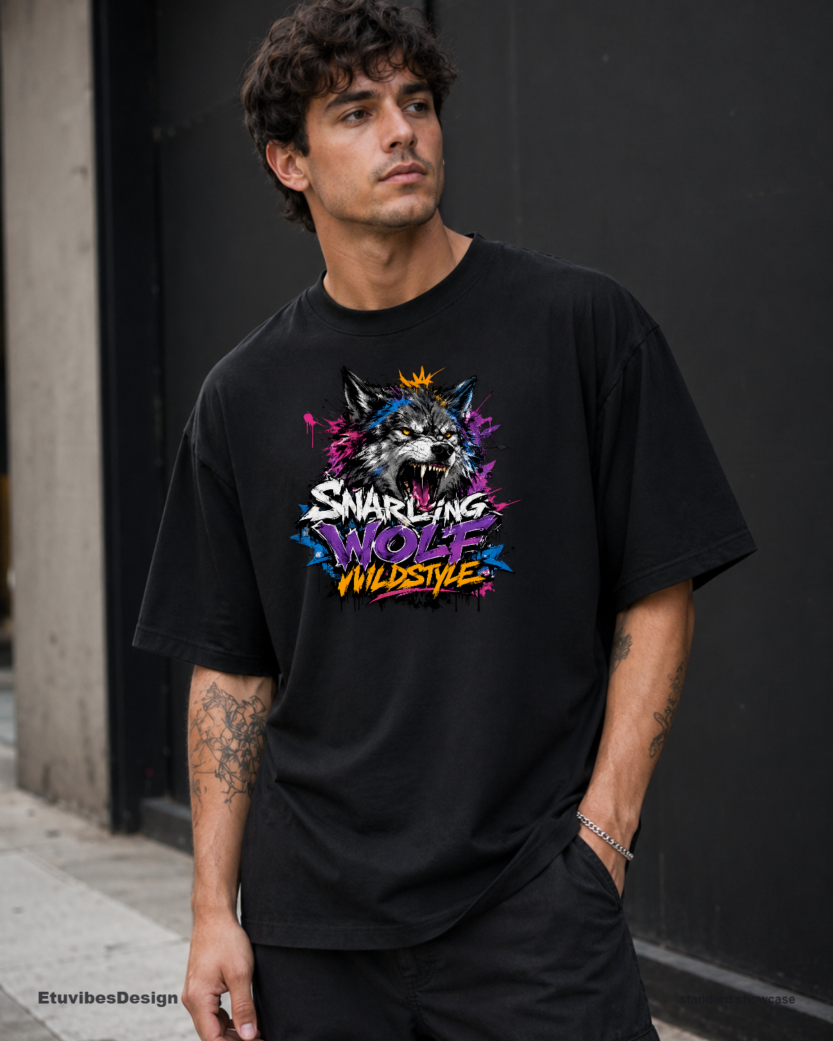 Snarling Wolf Wildstyle Graffiti Streetwear T-Shirt