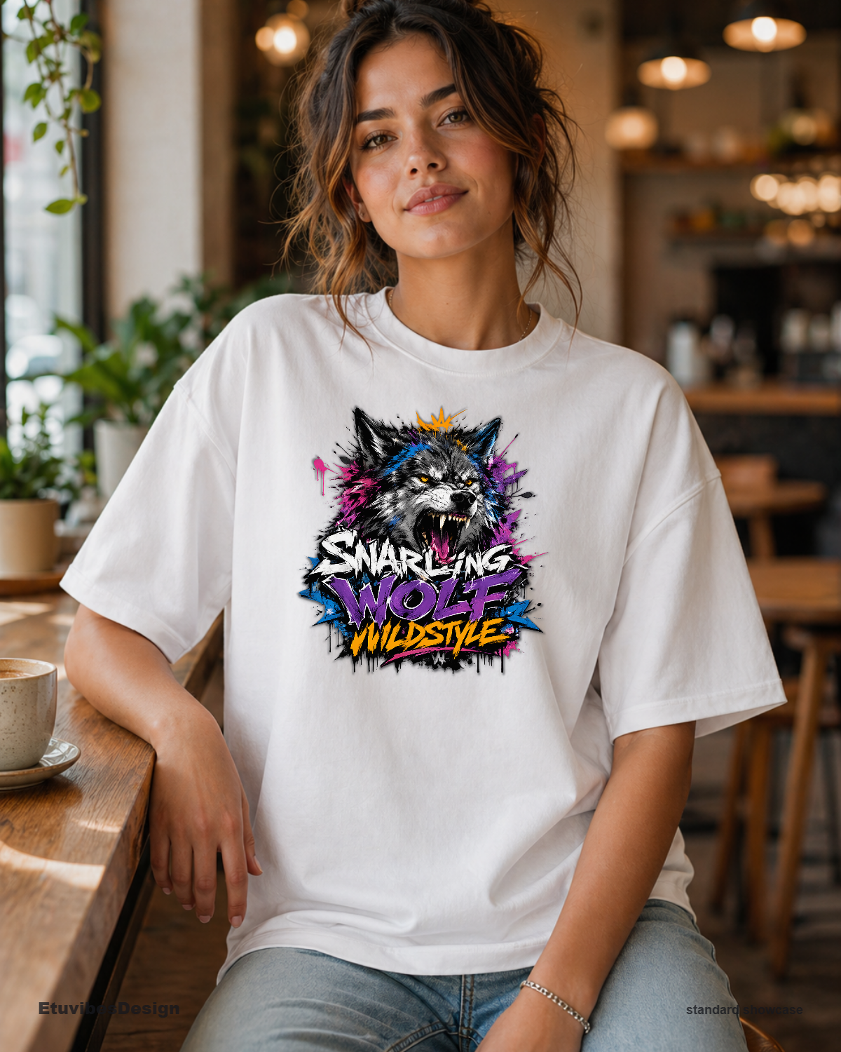 Snarling Wolf Wildstyle Graffiti Streetwear T-Shirt