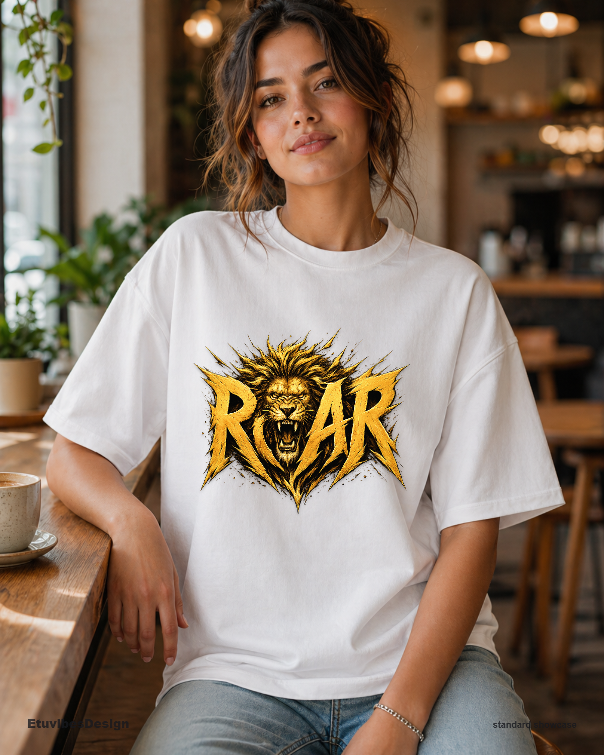 Fierce Golden Lion Roar Graphic T-Shirt – Edgy Workout Top Unisex