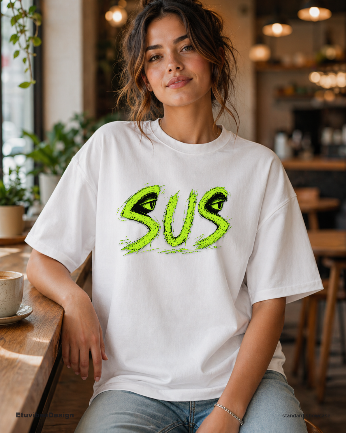 Edgy Neon Green Sus Eyes Grunge T-Shirt Unisex Meme Streetwear
