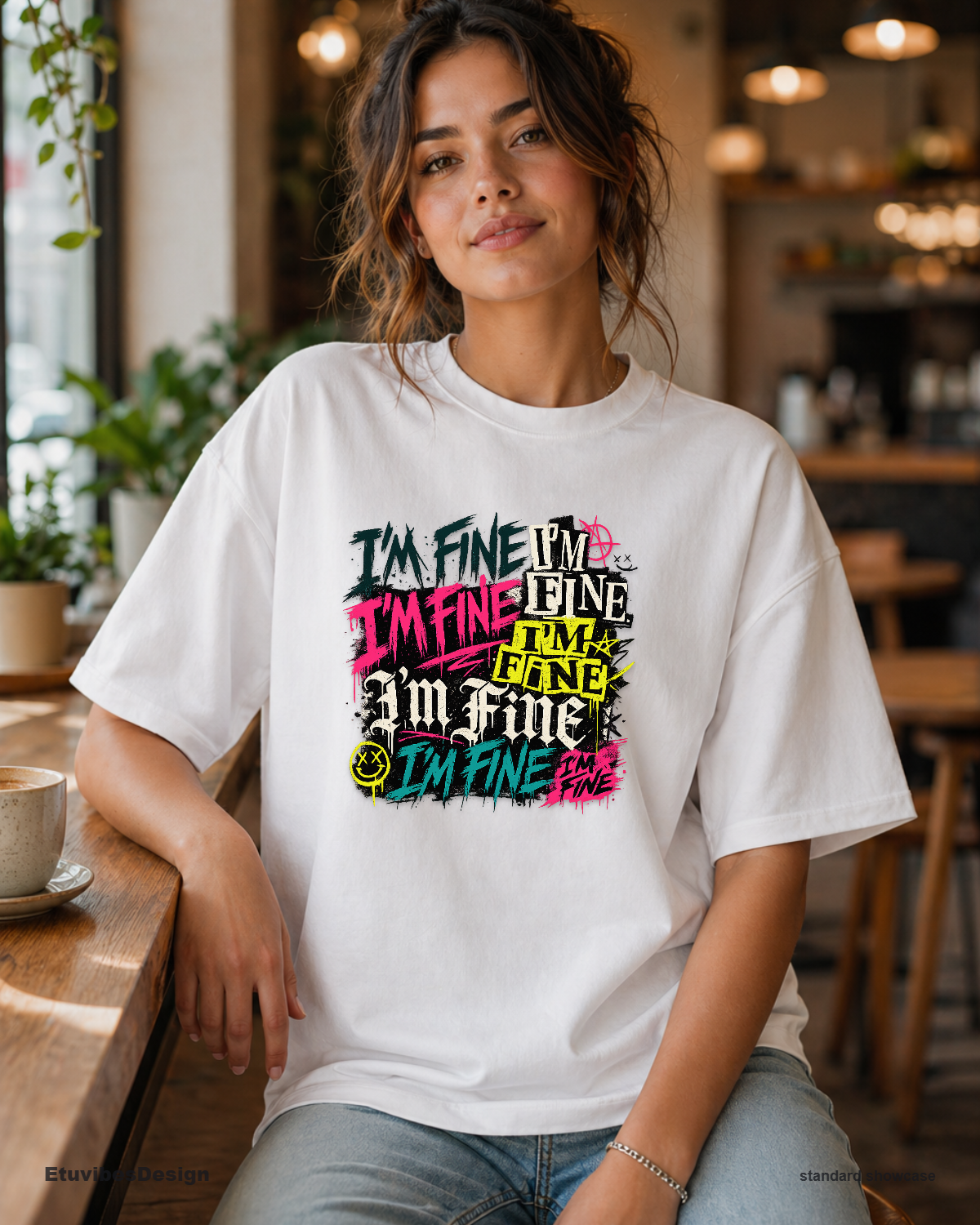 Grunge Neon I’m Fine Sarcastic Graphic T-Shirt