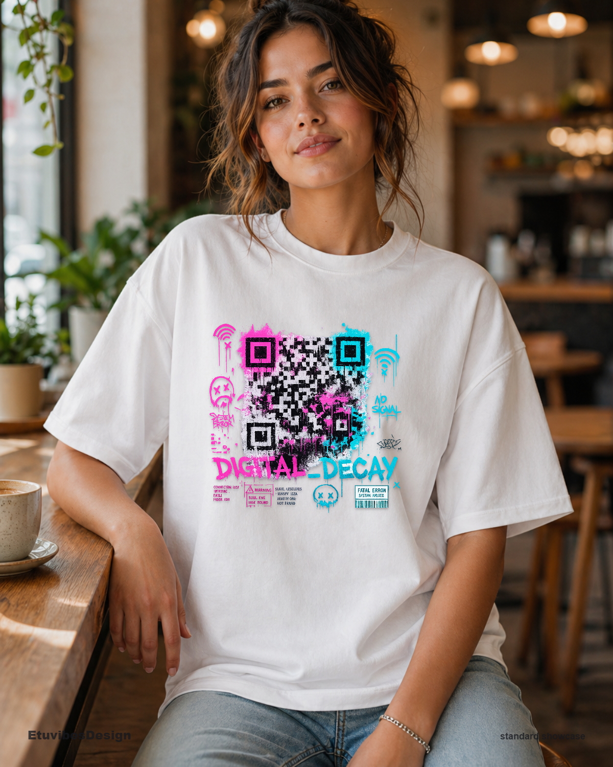 Cyberpunk Glitch Art Digital Decay Graphic T-Shirt