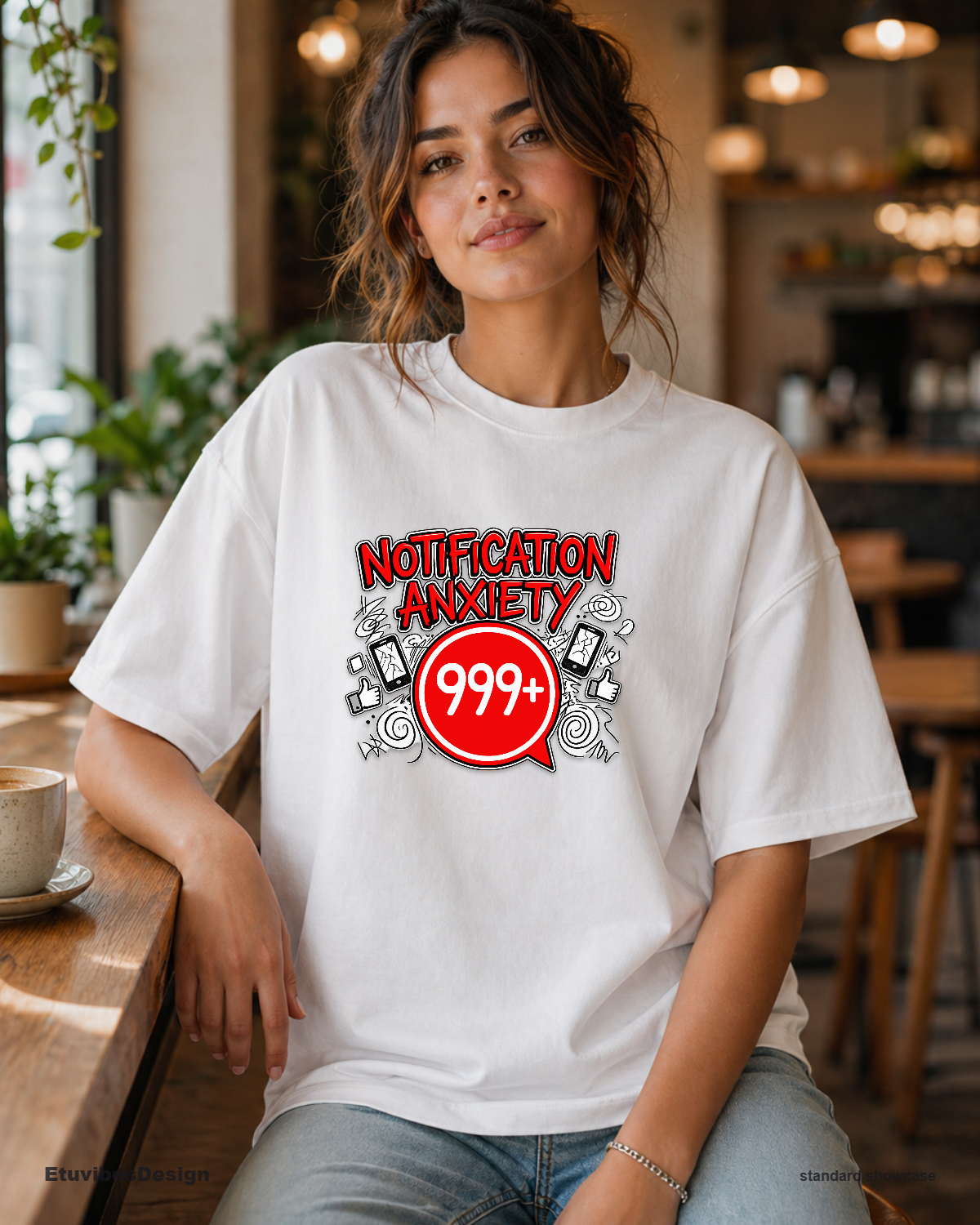 Notification Anxiety 999+ Unread Messages Graphic T-Shirt