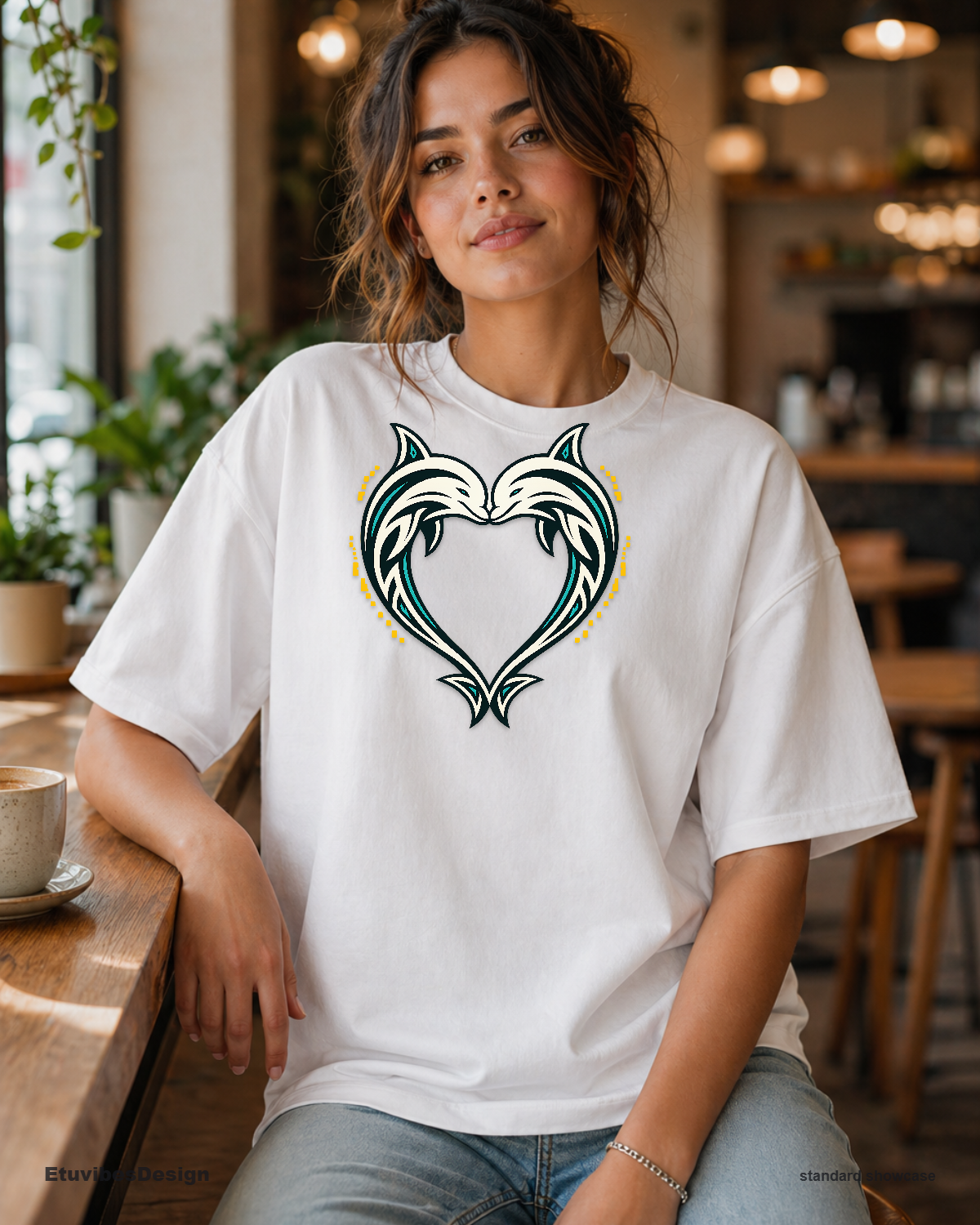 Tribal Dolphin Heart Graphic T-Shirt | Y2K Ocean Core